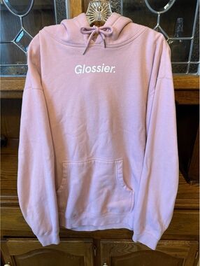 Glossier Original Pink Hoodie L Logo Pullover Oversized Clean Girl Sweatshirt